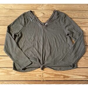 NEW Love Fire Waffle Knit Twist Top Size XL Women’s Olive Lace Trim